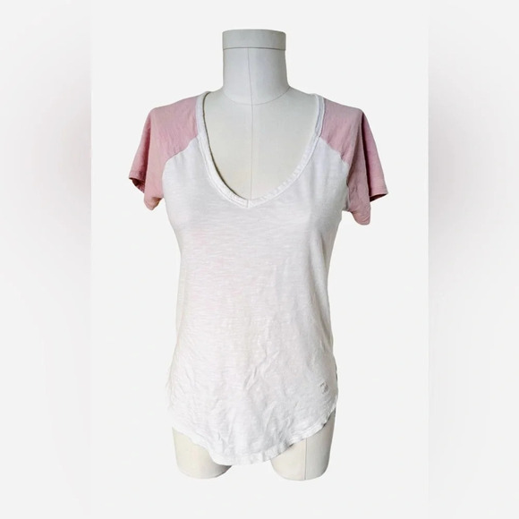 Abercrombie & Fitch - Pink V-neck Baseball Tee - Picture 1 of 5